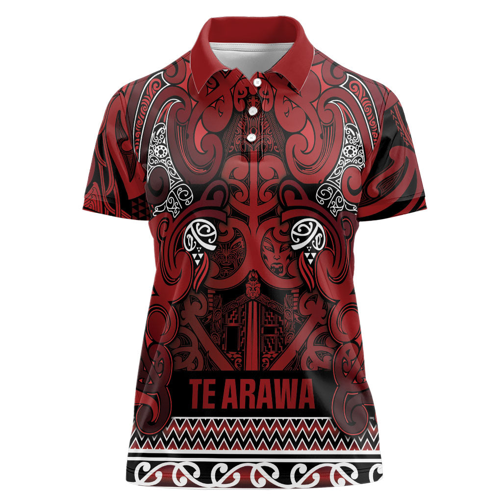 Aotearoa Iwi Te Arawa Women Polo Shirt Maori Wharenui House Tribal Pattern LT9 Female Dark Red - Polynesian Pride