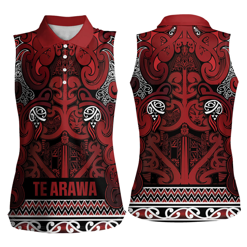 Aotearoa Iwi Te Arawa Women Sleeveless Polo Shirt Maori Wharenui House Tribal Pattern