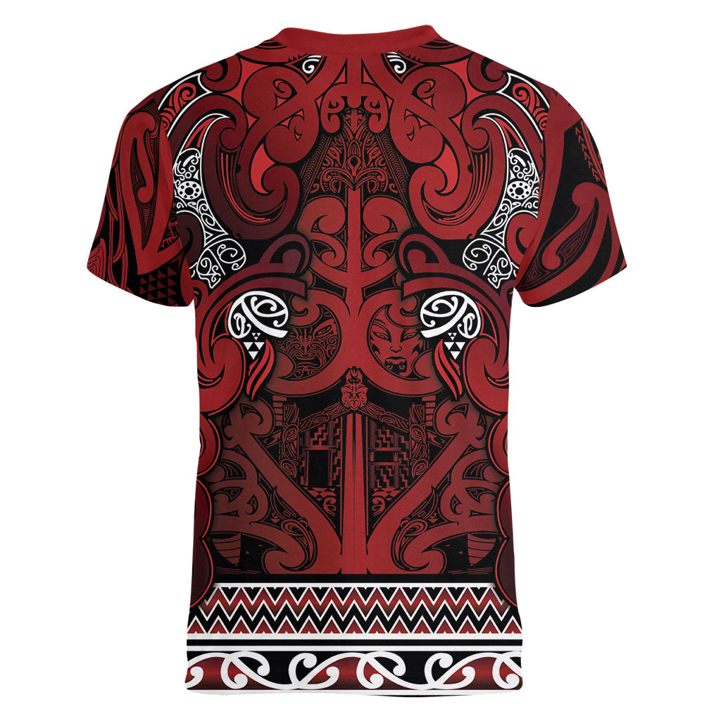 Aotearoa Iwi Te Arawa Women V-Neck T-Shirt Maori Wharenui House Tribal Pattern