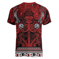 Aotearoa Iwi Te Arawa Women V-Neck T-Shirt Maori Wharenui House Tribal Pattern