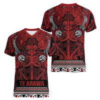Aotearoa Iwi Te Arawa Women V-Neck T-Shirt Maori Wharenui House Tribal Pattern