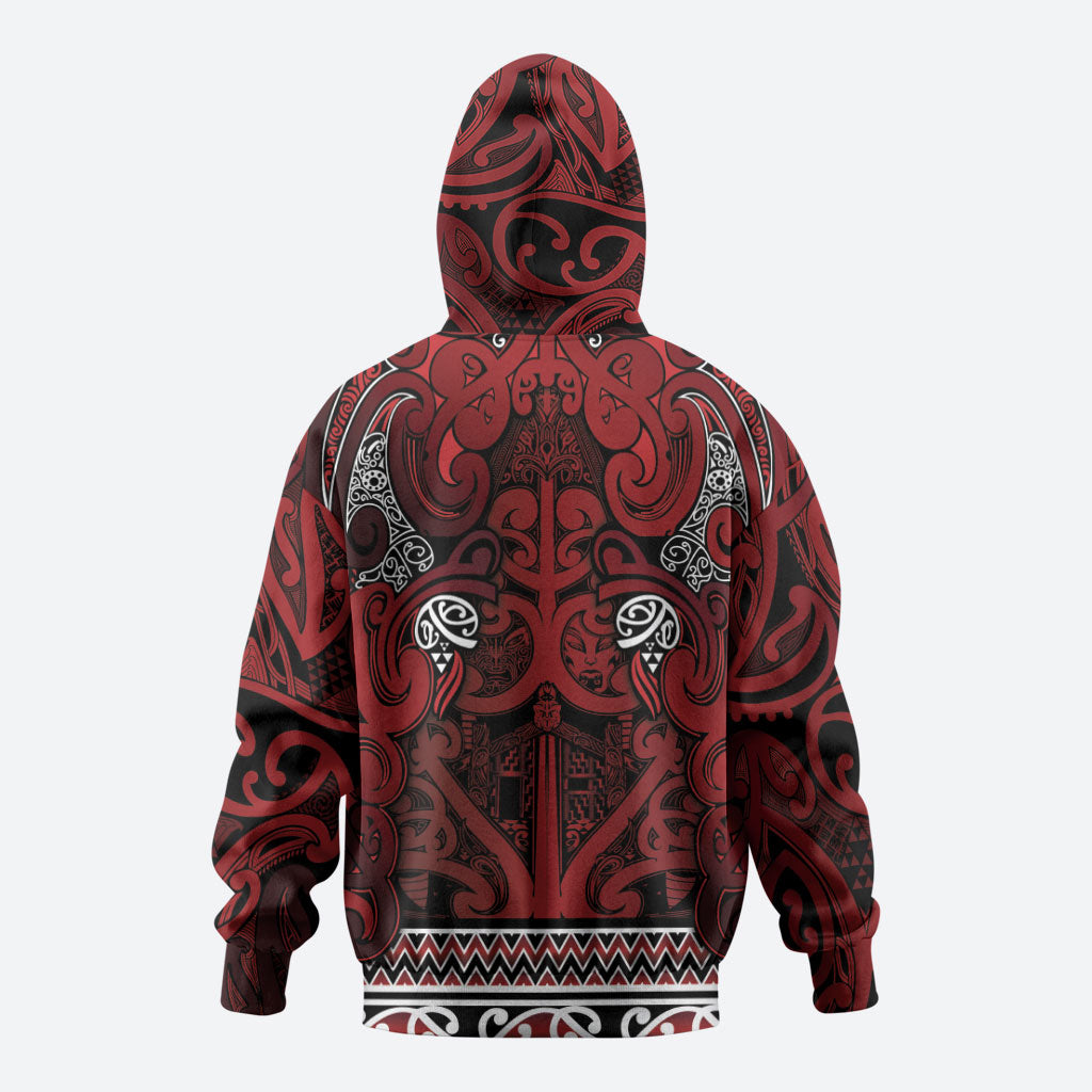 Aotearoa Iwi Te Arawa Zip Hoodie Maori Wharenui House Tribal Pattern