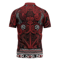 Aotearoa Iwi Te Arawa Zipper Polo Shirt Maori Wharenui House Tribal Pattern