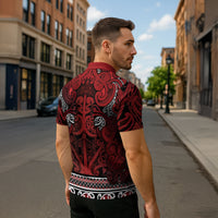 Aotearoa Iwi Te Arawa Zipper Polo Shirt Maori Wharenui House Tribal Pattern