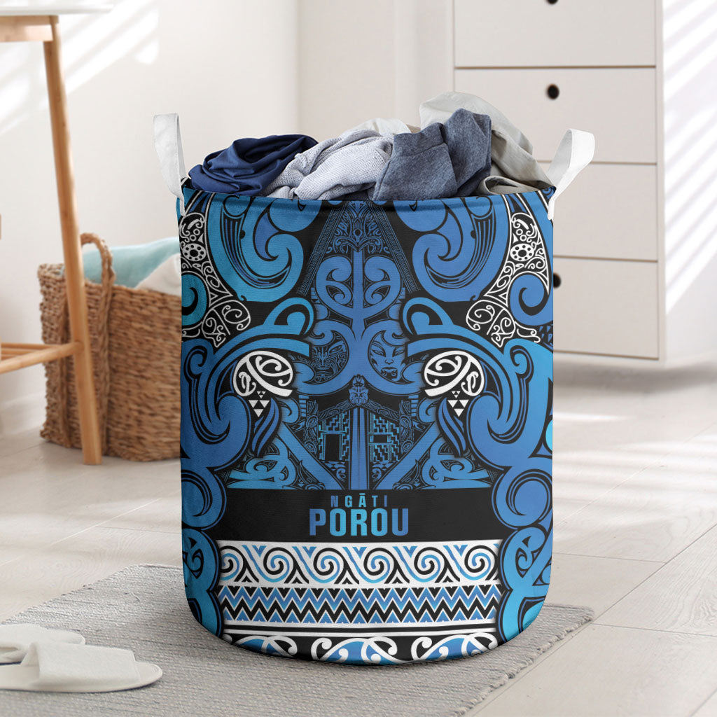 Aotearoa Iwi Ngati Porou Laundry Basket Maori Wharenui House Tribal Pattern LT9 Blue - Polynesian Pride