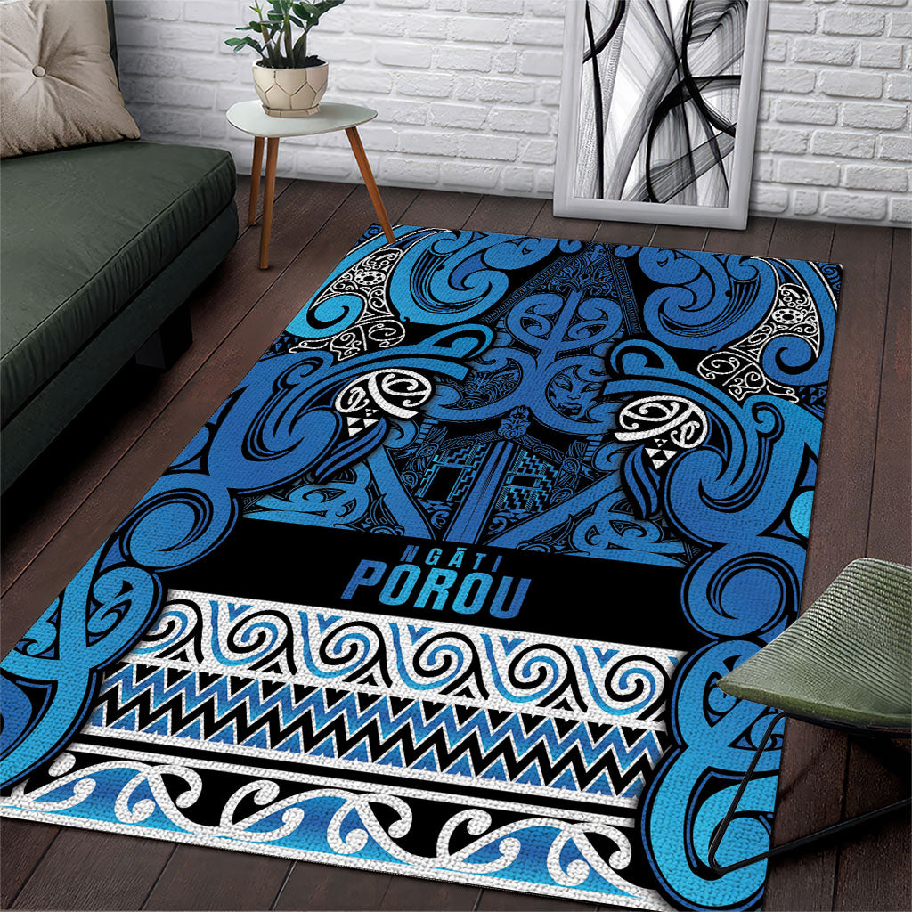 Aotearoa Iwi Ngati Porou Area Rug Maori Wharenui House Tribal Pattern LT9 Blue - Polynesian Pride