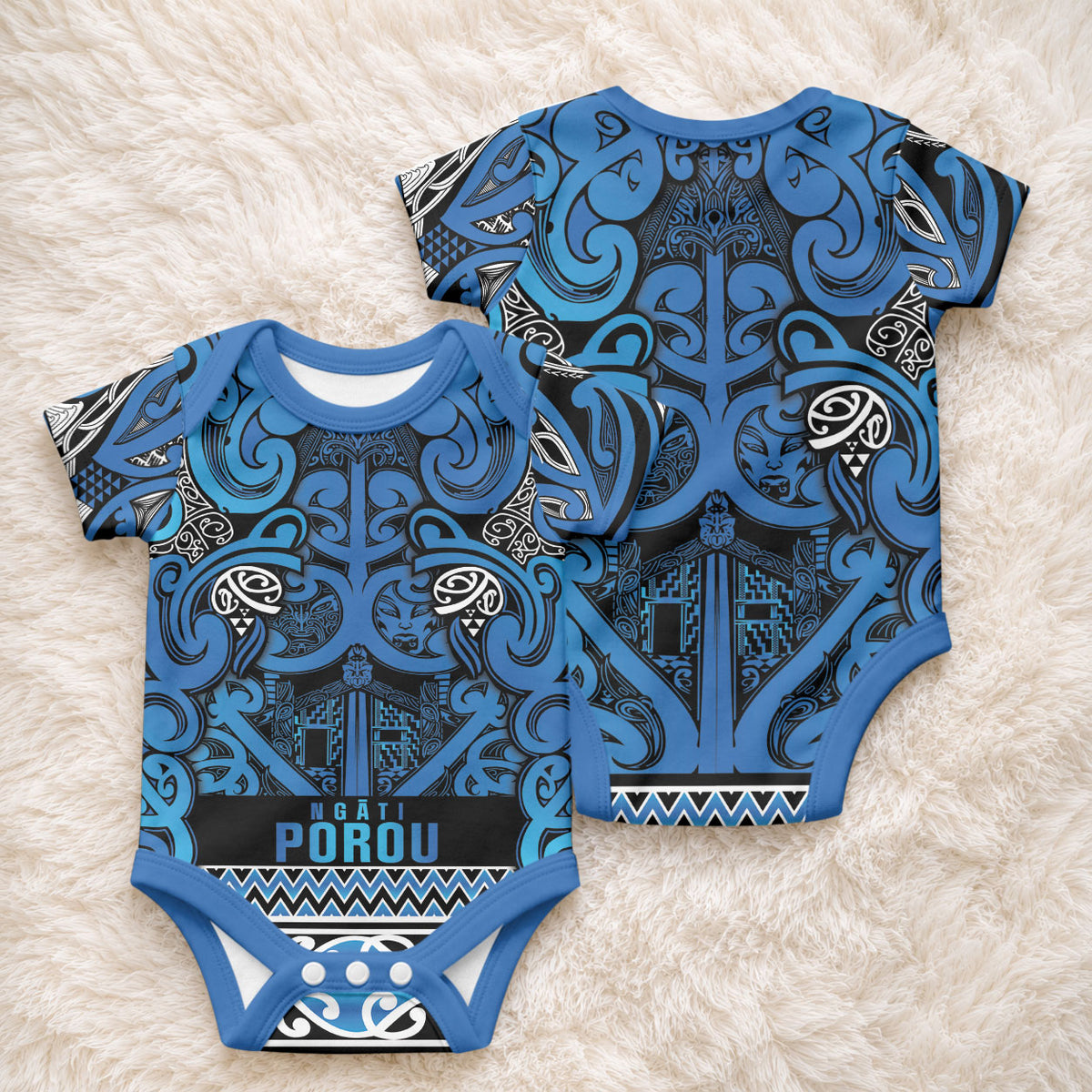 Aotearoa Iwi Ngati Porou Baby Onesie Maori Wharenui House Tribal Pattern
