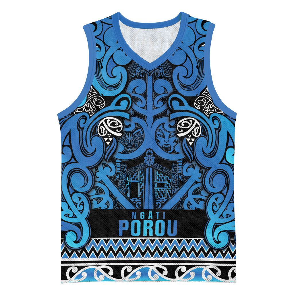 Aotearoa Iwi Ngati Porou Basketball Jersey Maori Wharenui House Tribal Pattern LT9 Unisex Blue - Polynesian Pride
