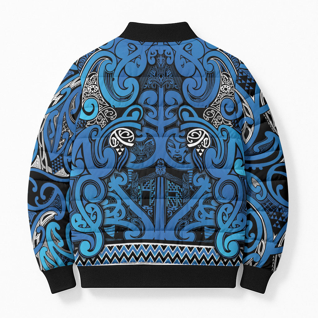 Aotearoa Iwi Ngati Porou Bomber Puffer Jacket Maori Wharenui House Tribal Pattern