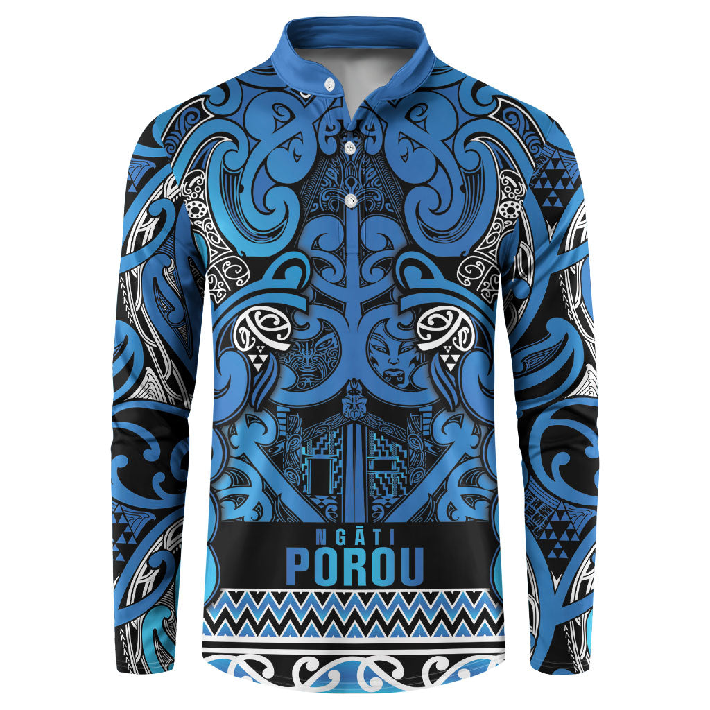 Aotearoa Iwi Ngati Porou Button Sweatshirt Maori Wharenui House Tribal Pattern