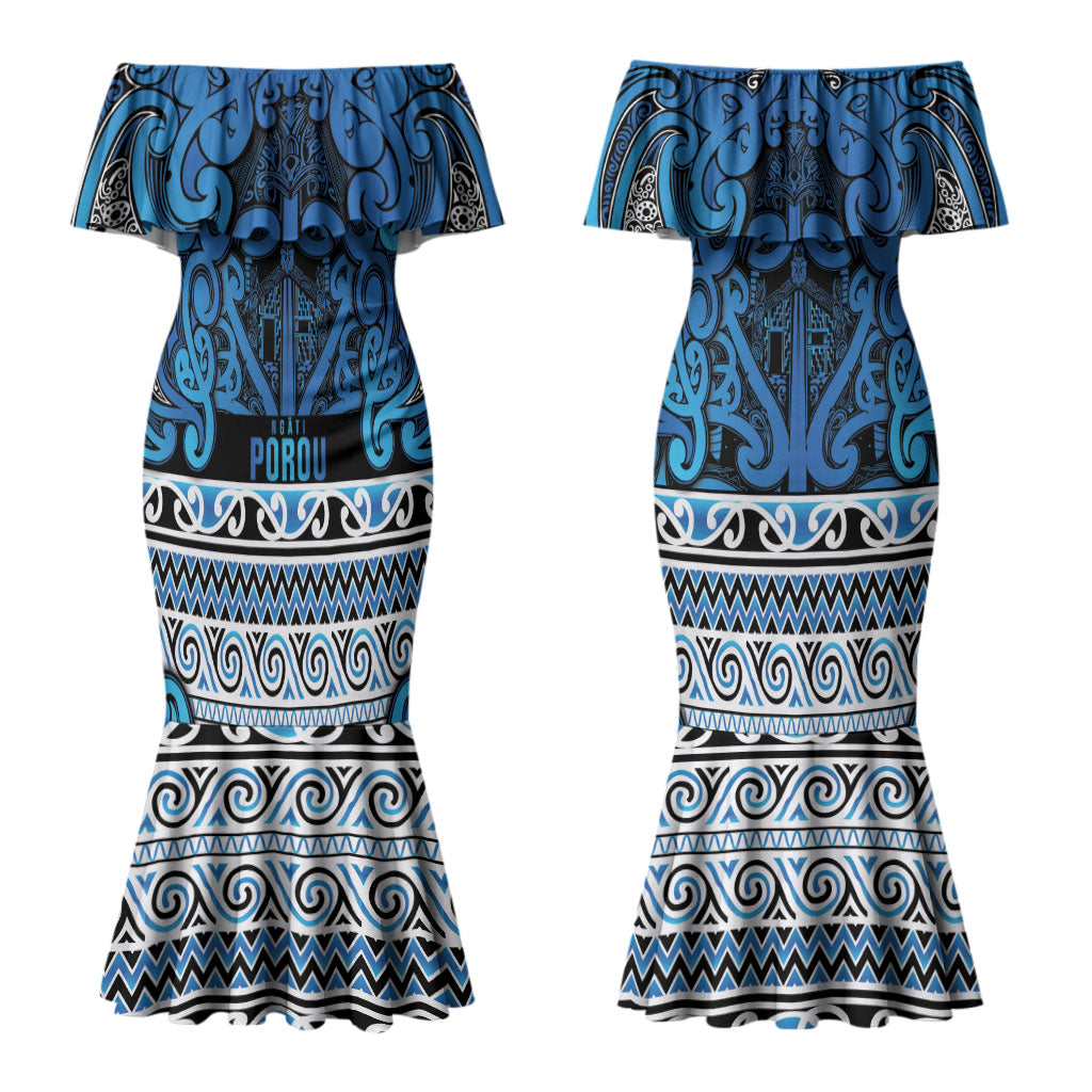 Aotearoa Iwi Ngati Porou Couples Matching Mermaid Dress and Hawaiian Shirt Maori Wharenui House Tribal Pattern