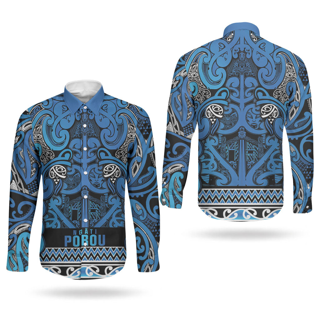 Aotearoa Iwi Ngati Porou Couples Matching Mermaid Dress and Long Sleeve Button Shirt Maori Wharenui House Tribal Pattern