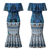 Aotearoa Iwi Ngati Porou Couples Matching Mermaid Dress and Long Sleeve Button Shirt Maori Wharenui House Tribal Pattern