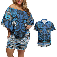 Aotearoa Iwi Ngati Porou Couples Matching Off Shoulder Short Dress and Hawaiian Shirt Maori Wharenui House Tribal Pattern