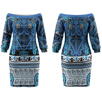 Aotearoa Iwi Ngati Porou Couples Matching Off The Shoulder Long Sleeve Dress and Hawaiian Shirt Maori Wharenui House Tribal Pattern