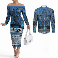Aotearoa Iwi Ngati Porou Couples Matching Off The Shoulder Long Sleeve Dress and Long Sleeve Button Shirt Maori Wharenui House Tribal Pattern
