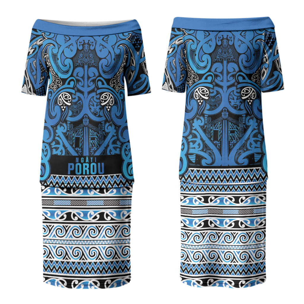 Aotearoa Iwi Ngati Porou Couples Matching Puletasi and Hawaiian Shirt Maori Wharenui House Tribal Pattern
