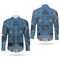Aotearoa Iwi Ngati Porou Couples Matching Puletasi and Long Sleeve Button Shirt Maori Wharenui House Tribal Pattern
