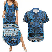 Aotearoa Iwi Ngati Porou Couples Matching Summer Maxi Dress and Hawaiian Shirt Maori Wharenui House Tribal Pattern