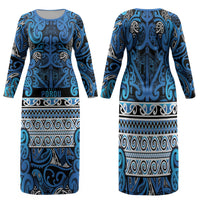 Aotearoa Iwi Ngati Porou Family Matching Long Sleeve Bodycon Dress and Hawaiian Shirt Maori Wharenui House Tribal Pattern