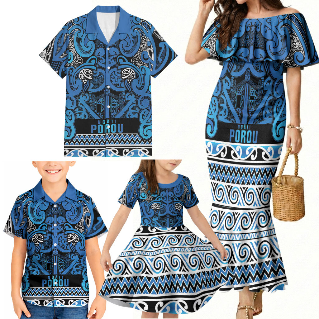 Aotearoa Iwi Ngati Porou Family Matching Mermaid Dress and Hawaiian Shirt Maori Wharenui House Tribal Pattern LT9 - Polynesian Pride