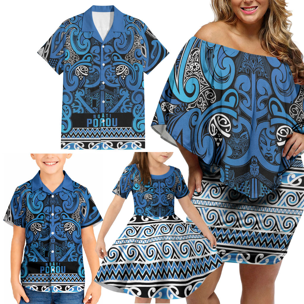 Aotearoa Iwi Ngati Porou Family Matching Off Shoulder Short Dress and Hawaiian Shirt Maori Wharenui House Tribal Pattern LT9 - Polynesian Pride