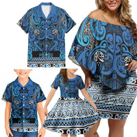 Aotearoa Iwi Ngati Porou Family Matching Off Shoulder Short Dress and Hawaiian Shirt Maori Wharenui House Tribal Pattern