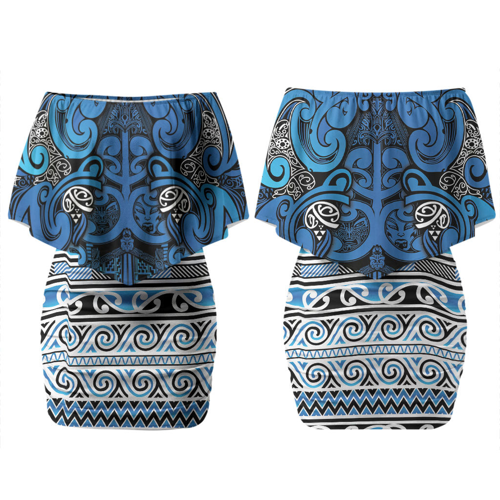 Aotearoa Iwi Ngati Porou Family Matching Off Shoulder Short Dress and Hawaiian Shirt Maori Wharenui House Tribal Pattern