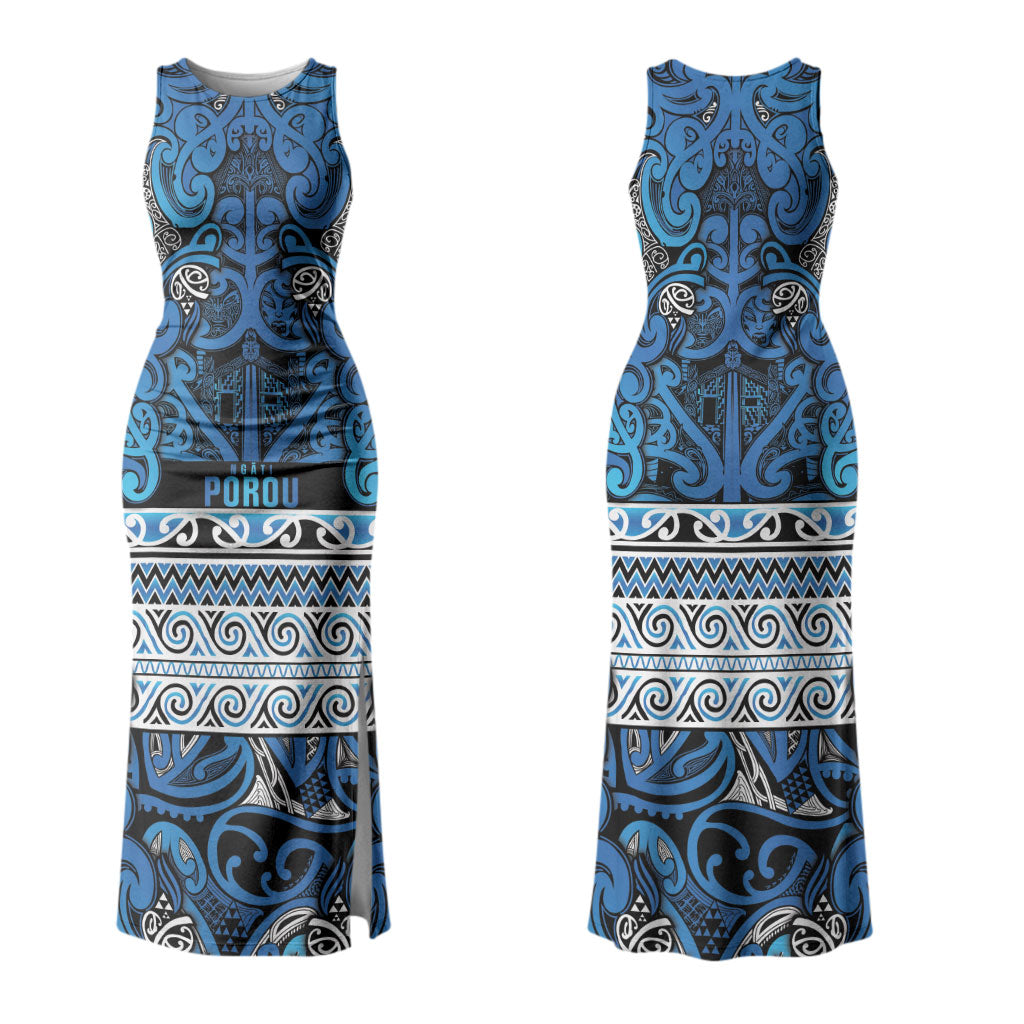 Aotearoa Iwi Ngati Porou Family Matching Tank Maxi Dress and Hawaiian Shirt Maori Wharenui House Tribal Pattern