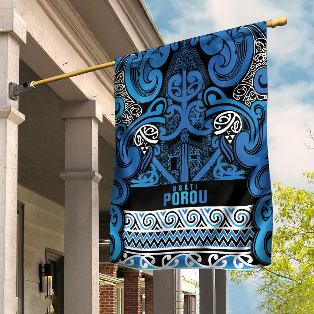 Aotearoa Iwi Ngati Porou Garden Flag Maori Wharenui House Tribal Pattern LT9 House Flag Blue - Polynesian Pride