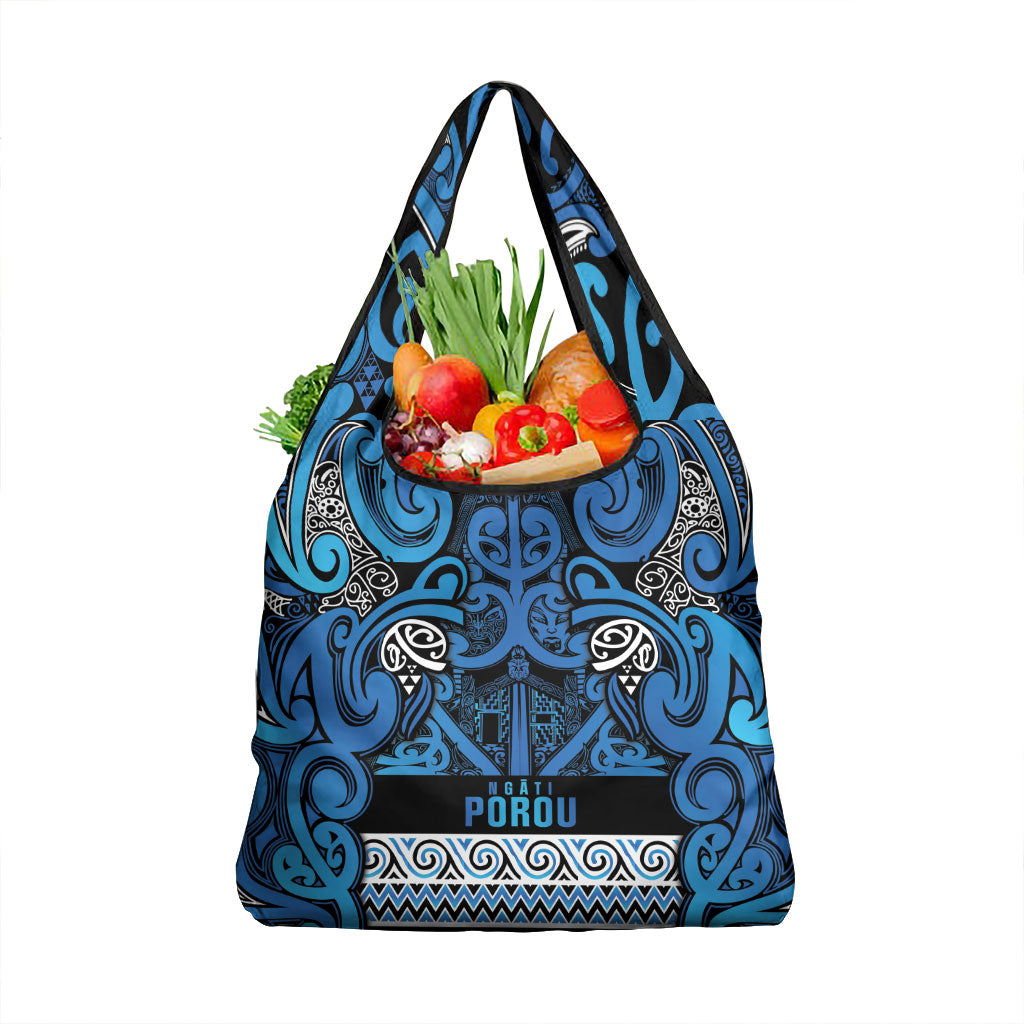 Aotearoa Iwi Ngati Porou Grocery Bag Maori Wharenui House Tribal Pattern LT9 1-pack One Size Blue - Polynesian Pride