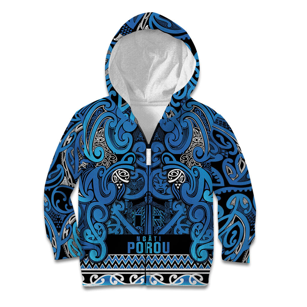 Aotearoa Iwi Ngati Porou Kid Hoodie Maori Wharenui House Tribal Pattern