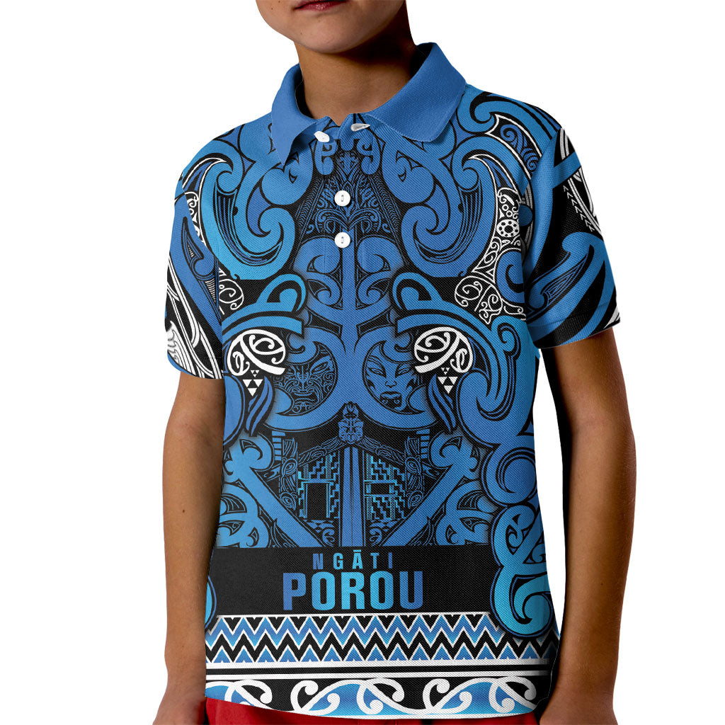 Aotearoa Iwi Ngati Porou Kid Polo Shirt Maori Wharenui House Tribal Pattern