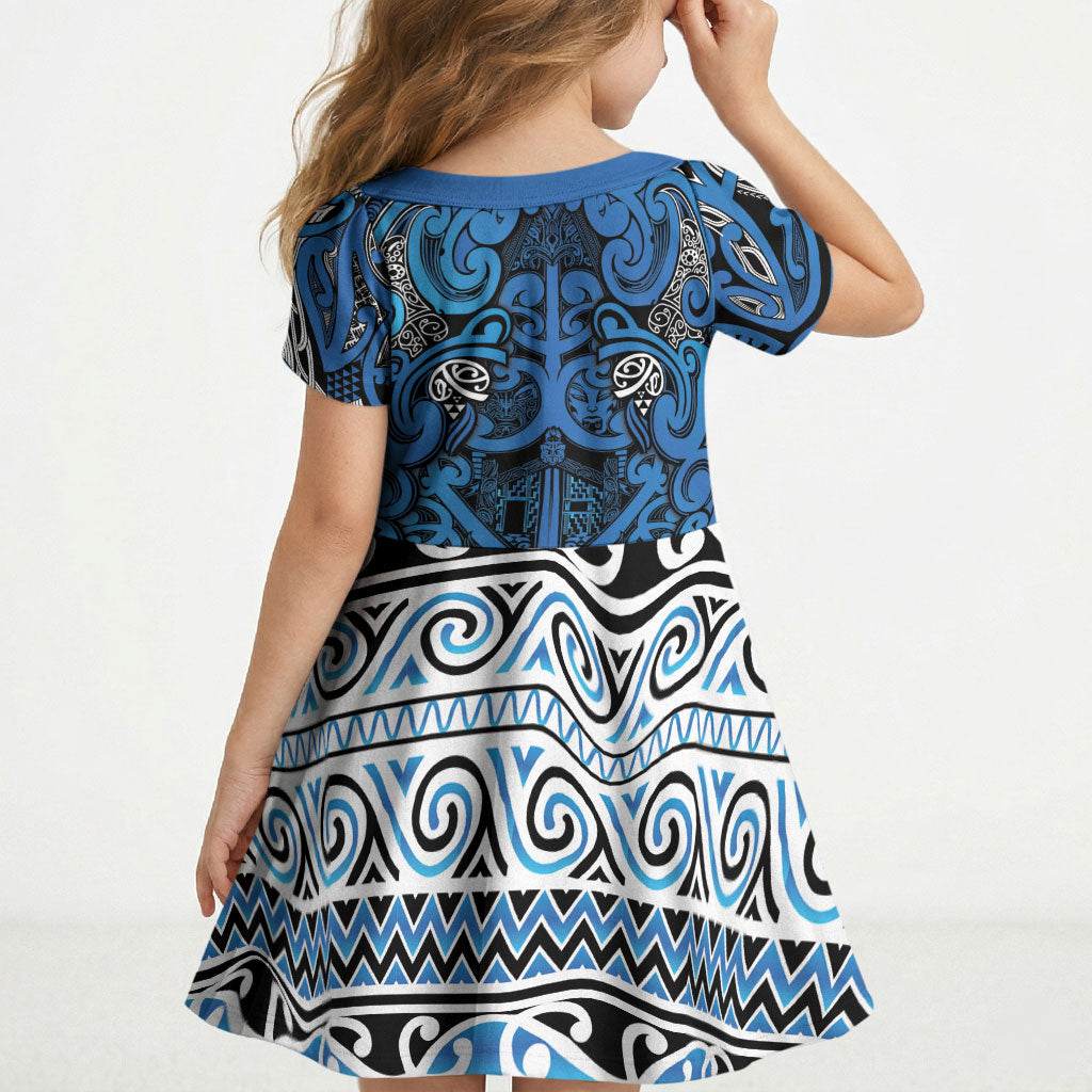 Aotearoa Iwi Ngati Porou Kid Short Sleeve Dress Maori Wharenui House Tribal Pattern