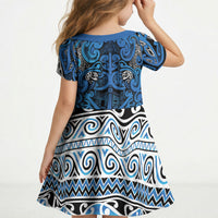 Aotearoa Iwi Ngati Porou Kid Short Sleeve Dress Maori Wharenui House Tribal Pattern
