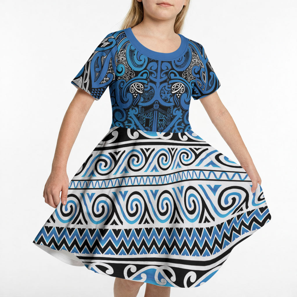 Aotearoa Iwi Ngati Porou Kid Short Sleeve Dress Maori Wharenui House Tribal Pattern