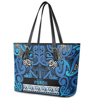 Aotearoa Iwi Ngati Porou Leather Tote Bag Maori Wharenui House Tribal Pattern