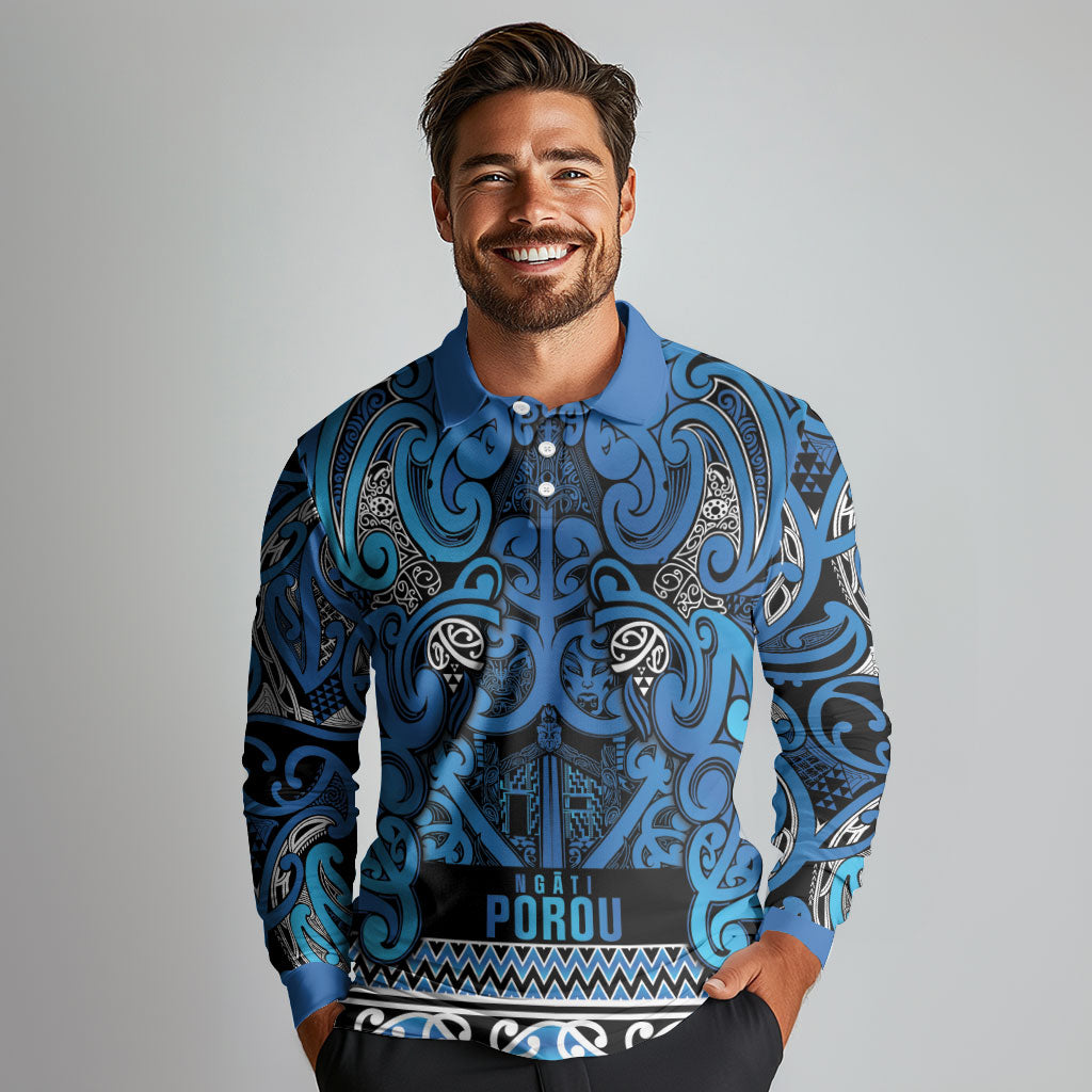Aotearoa Iwi Ngati Porou Long Sleeve Polo Shirt Maori Wharenui House Tribal Pattern