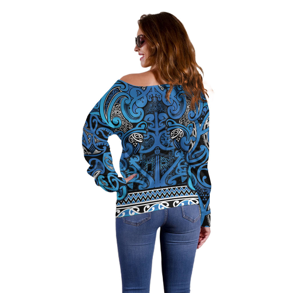 Aotearoa Iwi Ngati Porou Off Shoulder Sweater Maori Wharenui House Tribal Pattern