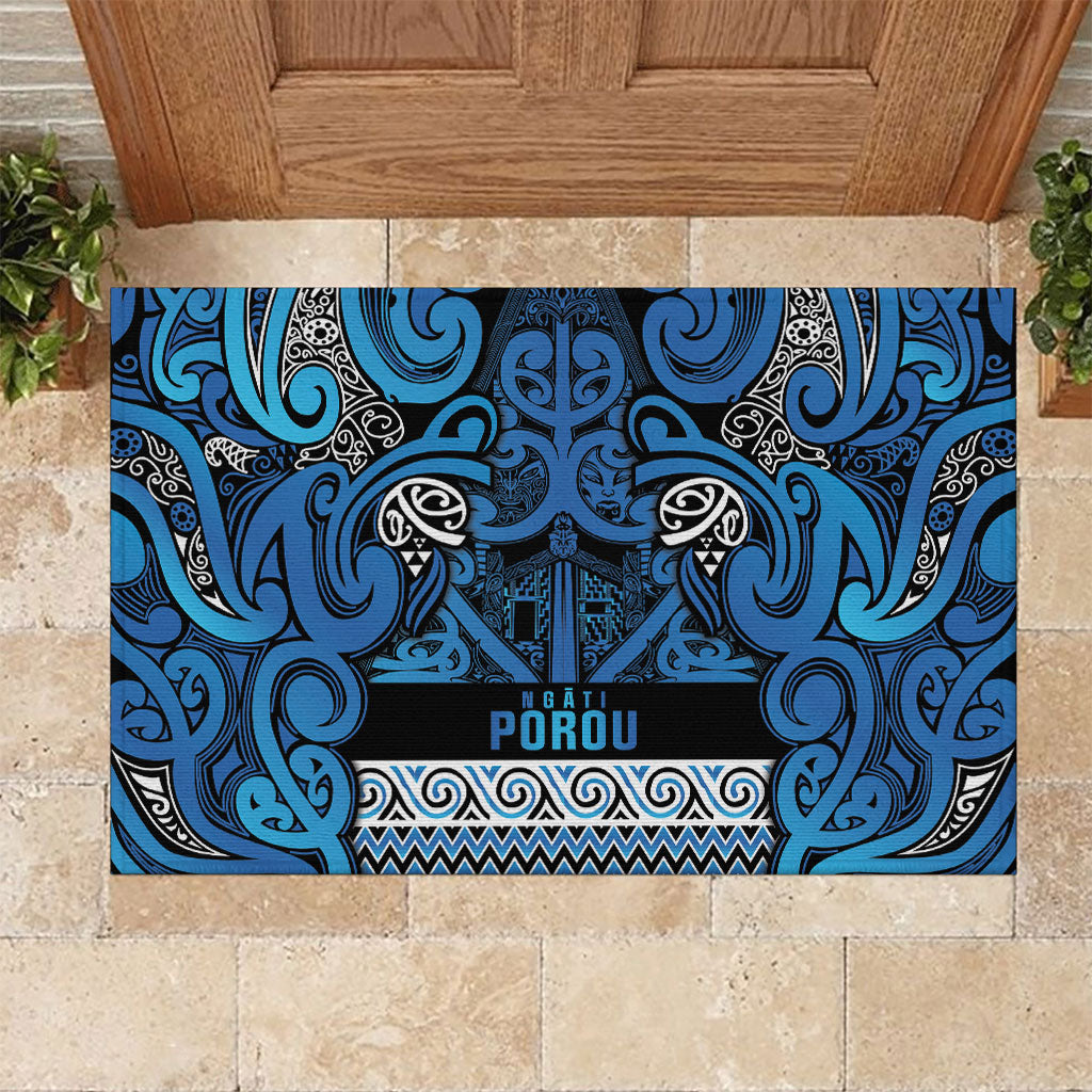 Aotearoa Iwi Ngati Porou Rubber Doormat Maori Wharenui House Tribal Pattern LT9 Blue - Polynesian Pride