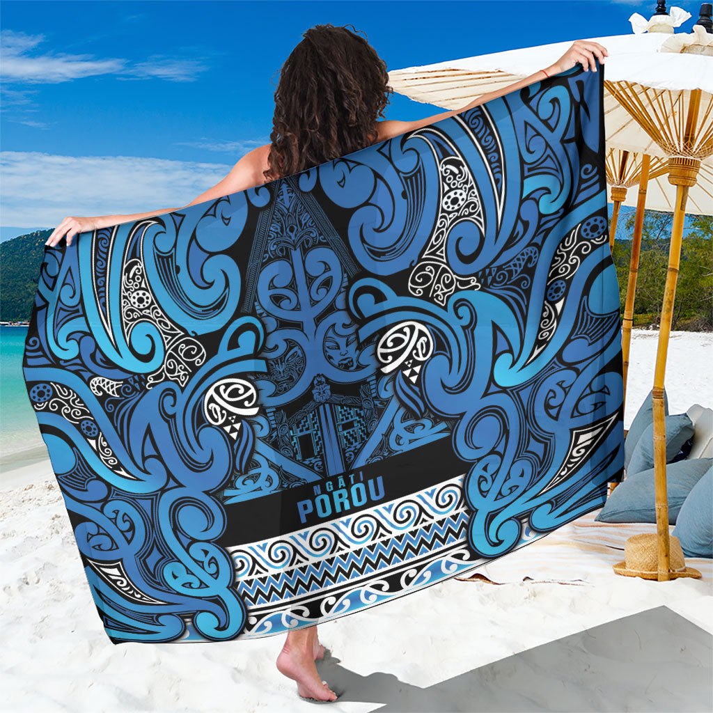 Aotearoa Iwi Ngati Porou Sarong Maori Wharenui House Tribal Pattern LT9 One Size 44 x 66 inches Blue - Polynesian Pride