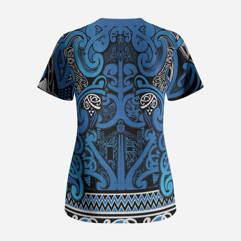 Aotearoa Iwi Ngati Porou Scrub Top Maori Wharenui House Tribal Pattern