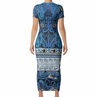 Aotearoa Iwi Ngati Porou Short Sleeve Bodycon Dress Maori Wharenui House Tribal Pattern