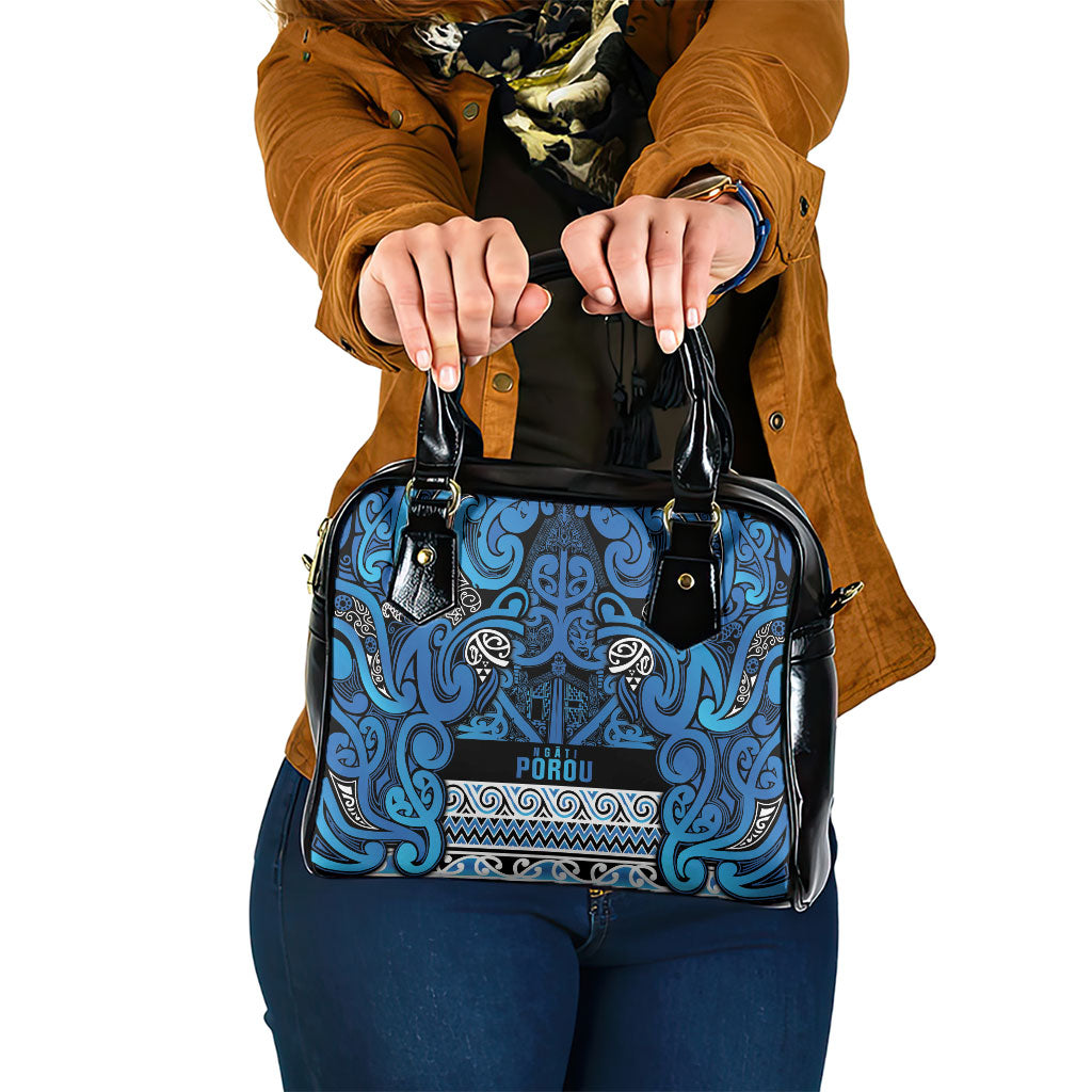 Aotearoa Iwi Ngati Porou Shoulder Handbag Maori Wharenui House Tribal Pattern LT9 One Size Blue - Polynesian Pride