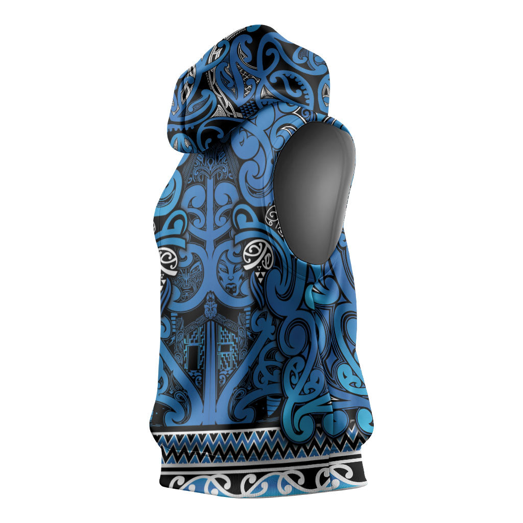 Aotearoa Iwi Ngati Porou Sleeveless Hoodie Maori Wharenui House Tribal Pattern