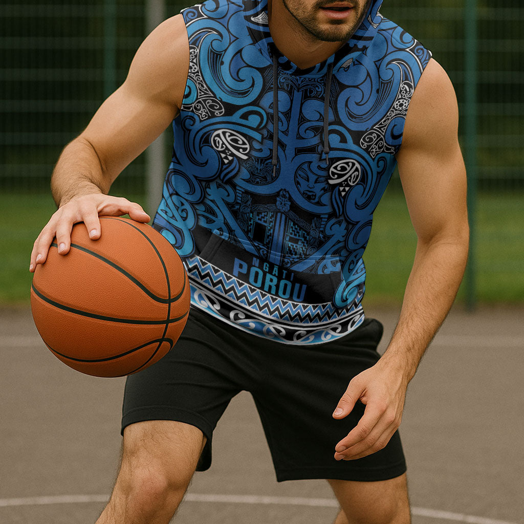 Aotearoa Iwi Ngati Porou Sleeveless Hoodie Maori Wharenui House Tribal Pattern