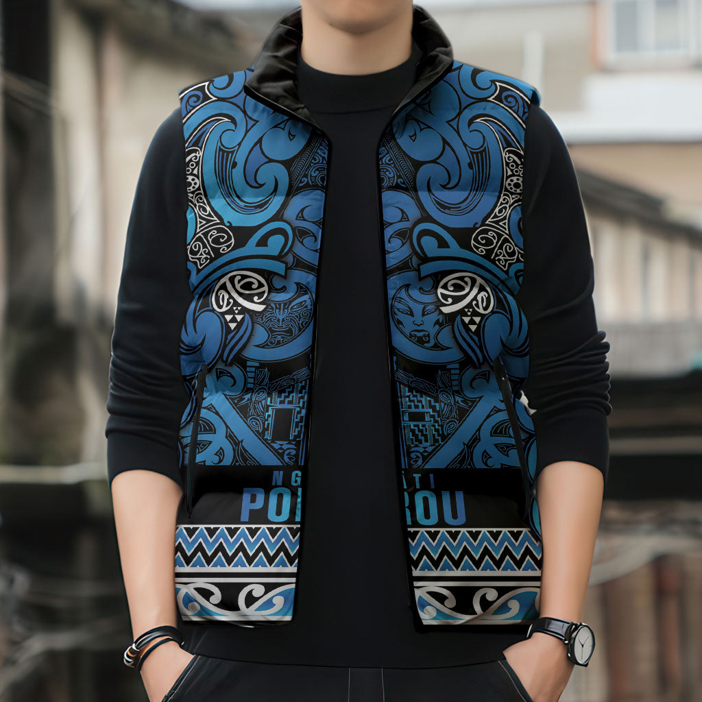Aotearoa Iwi Ngati Porou Sleeveless Puffer Jacket Maori Wharenui House Tribal Pattern
