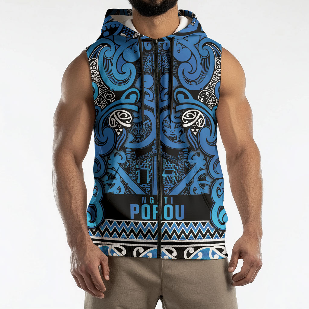 Aotearoa Iwi Ngati Porou Sleeveless Zip Hoodie Maori Wharenui House Tribal Pattern