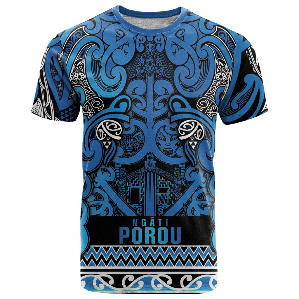 Aotearoa Iwi Ngati Porou T Shirt Maori Wharenui House Tribal Pattern LT9 Blue - Polynesian Pride