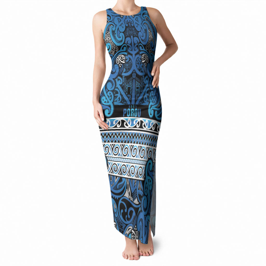 Aotearoa Iwi Ngati Porou Tank Maxi Dress Maori Wharenui House Tribal Pattern LT9 Women Blue - Polynesian Pride